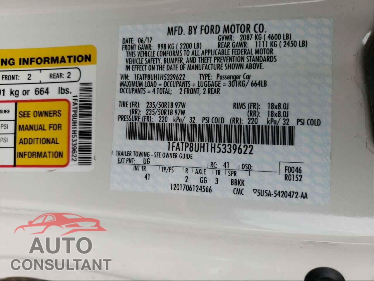 FORD MUSTANG 2017 - 1FATP8UH1H5339622