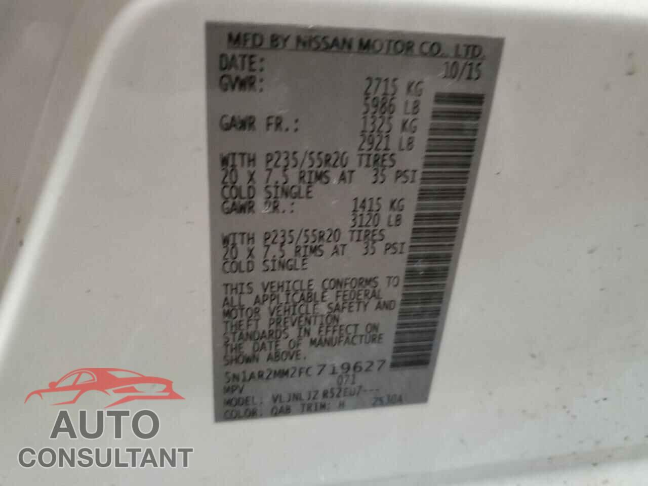 NISSAN PATHFINDER 2015 - 5N1AR2MM2FC719627