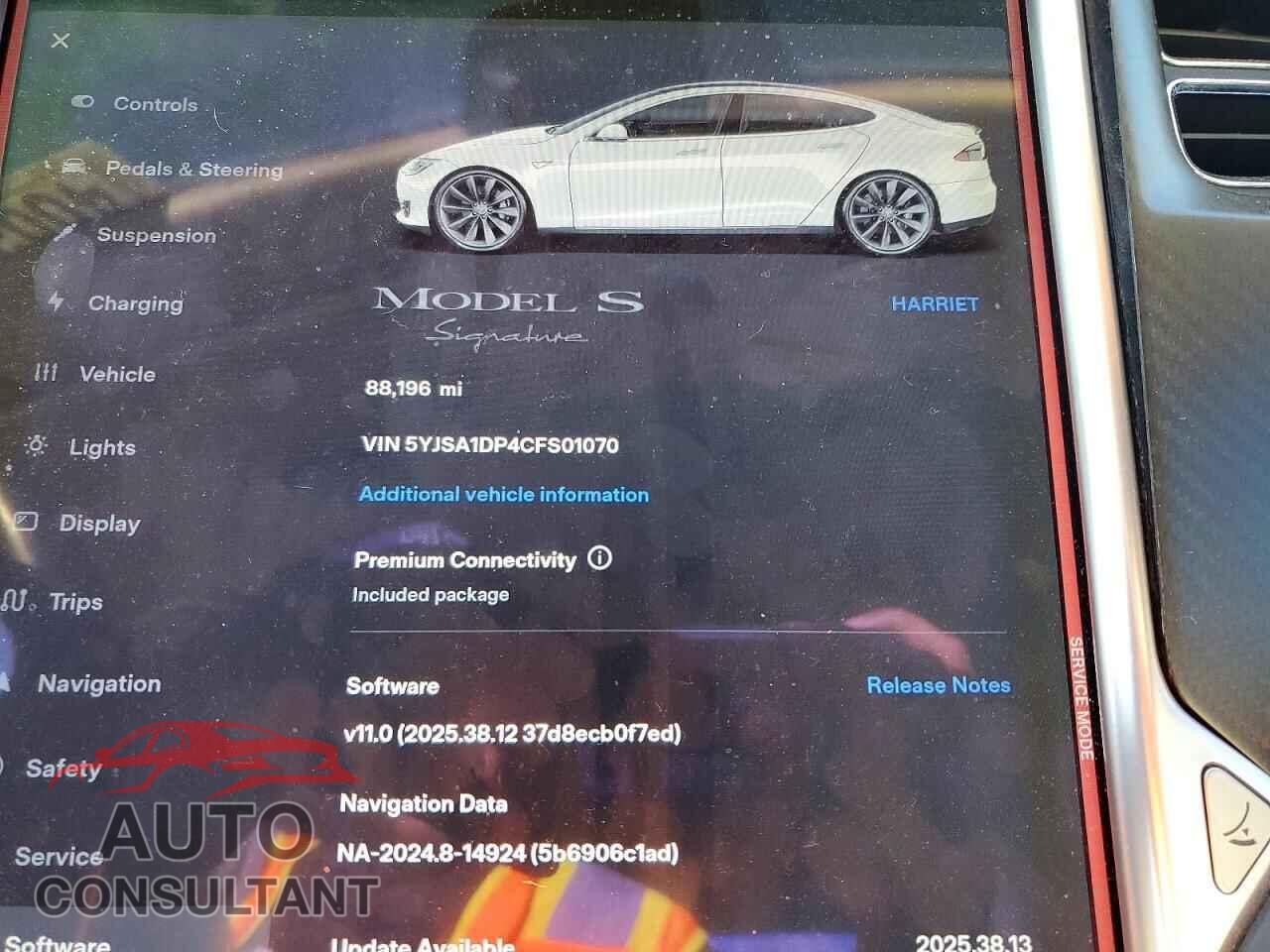 TESLA MODEL S 2012 - 5YJSA1DP4CFS01070