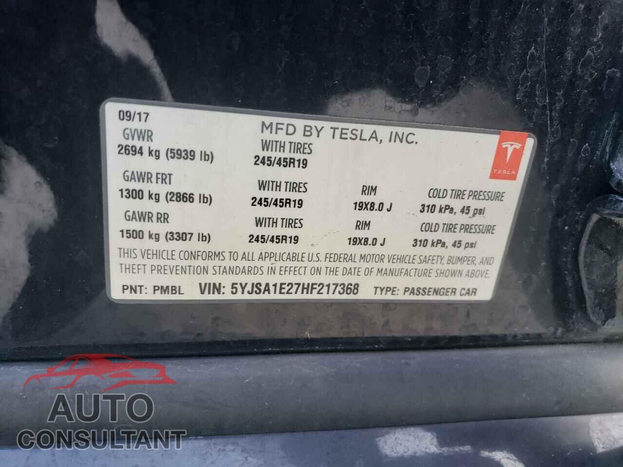 TESLA MODEL S 2017 - 5YJSA1E27HF217368