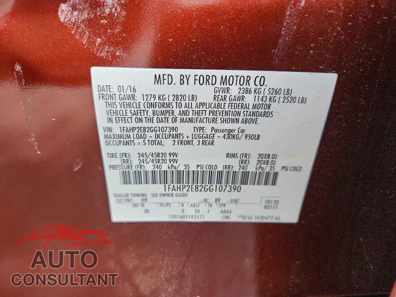 FORD TAURUS 2016 - 1FAHP2E82GG107390
