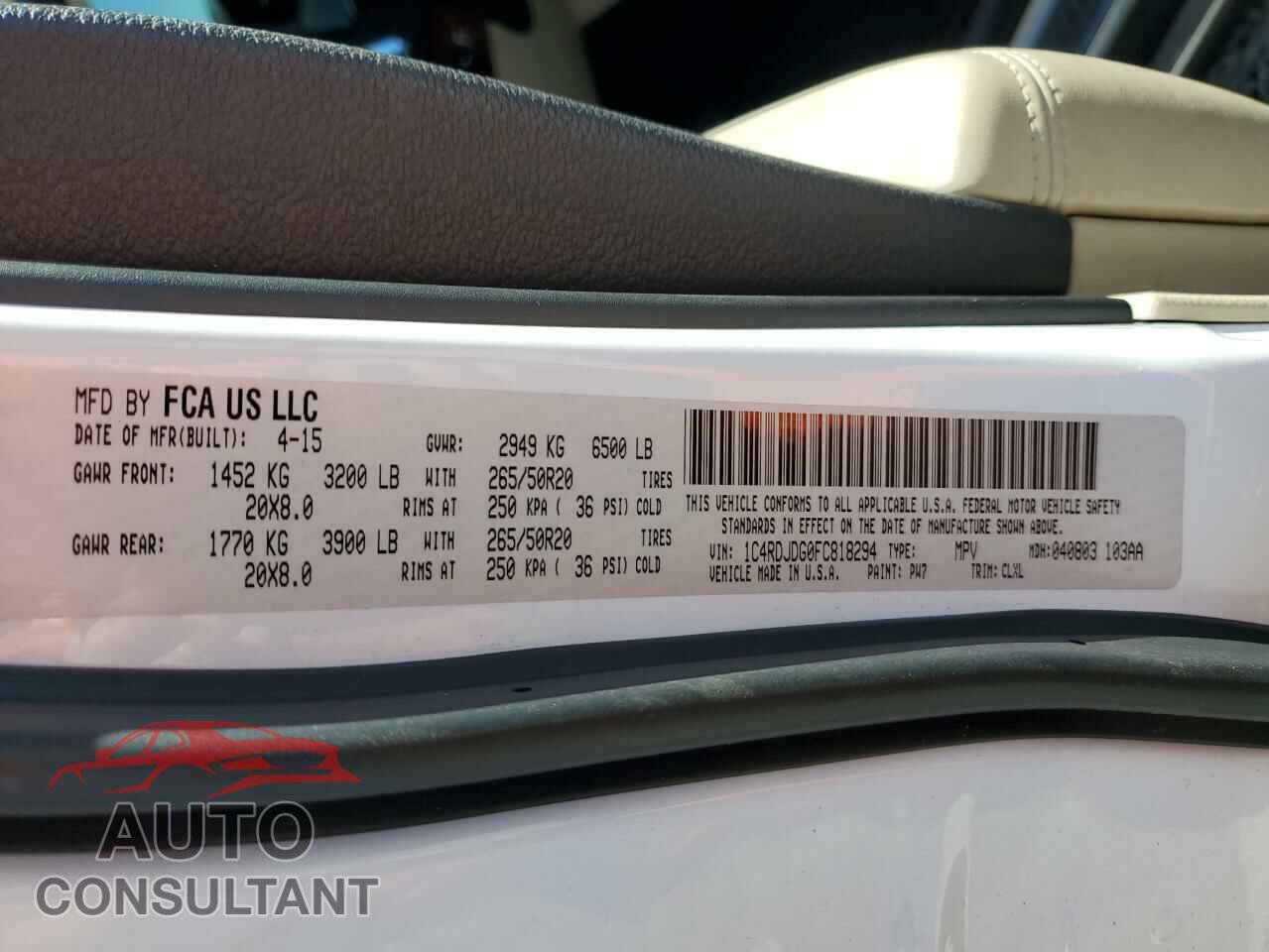 DODGE DURANGO 2015 - 1C4RDJDG0FC818294