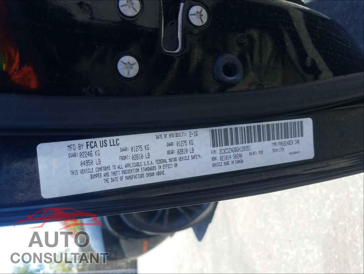 DODGE CHALLENGER 2016 - 2C3CDZAG8GH120351