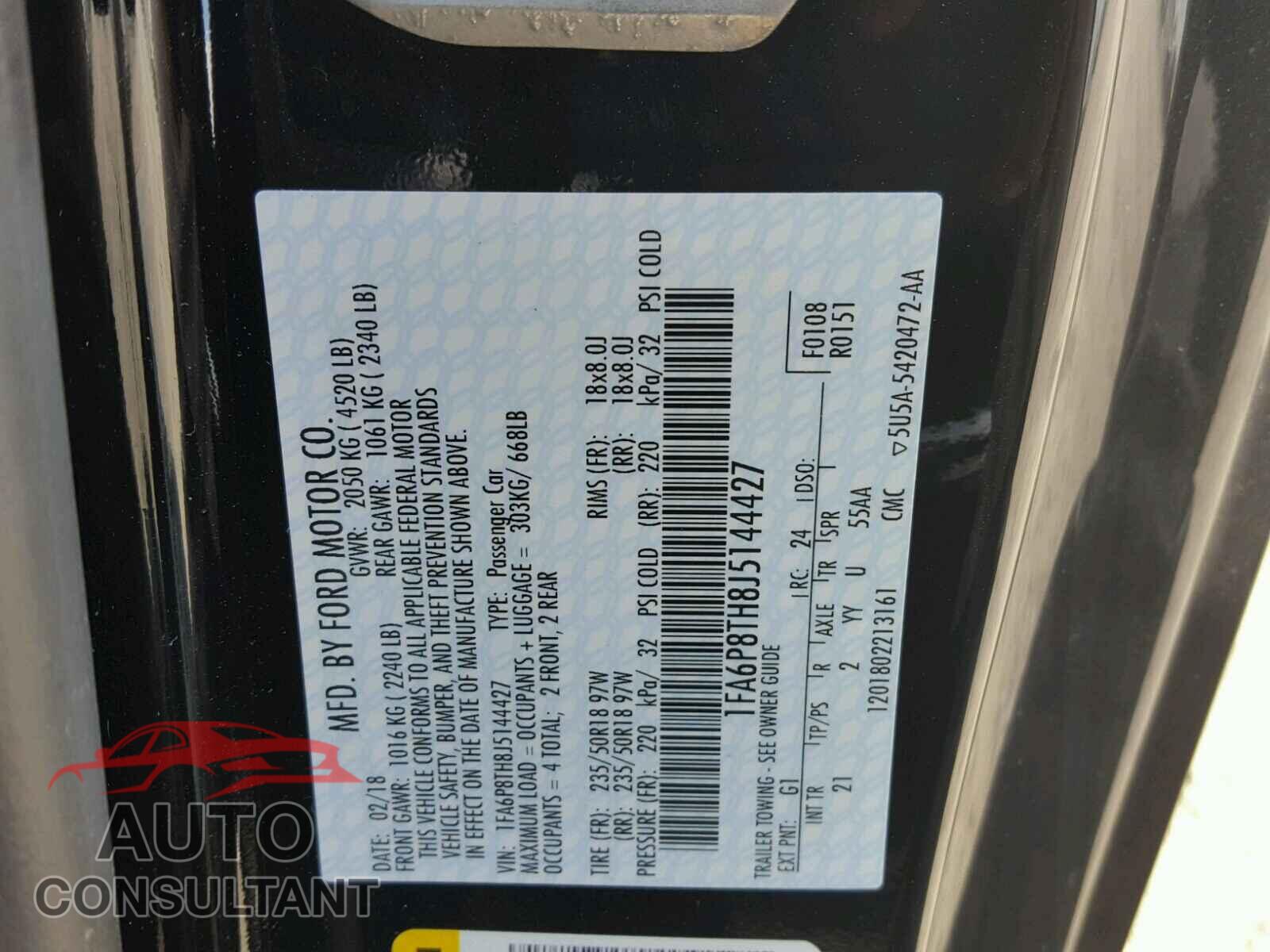 FORD MUSTANG 2018 - 1FA6P8TH8J5144427