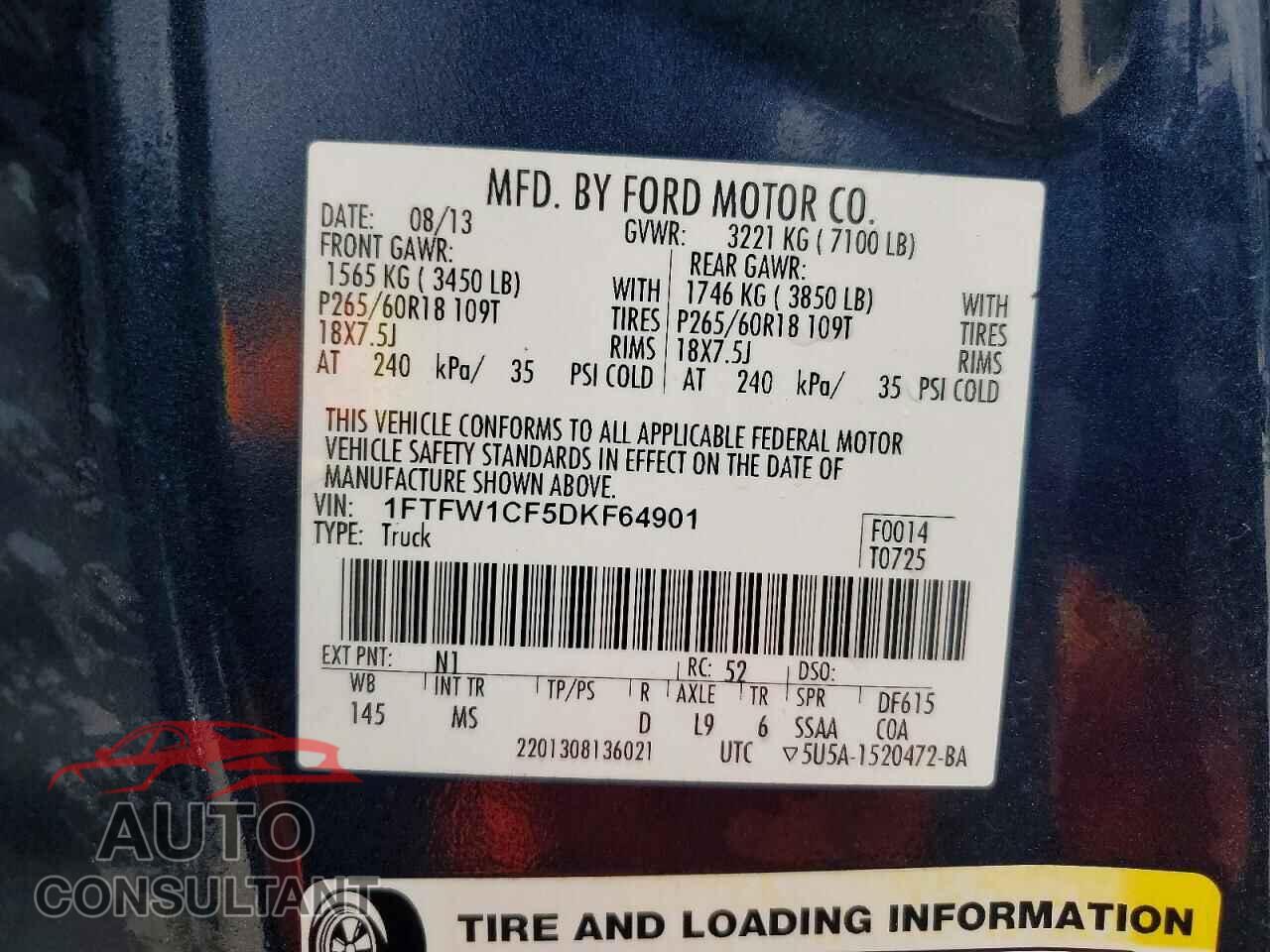 FORD All Models 2013 - 1FTFW1CF5DKF64901