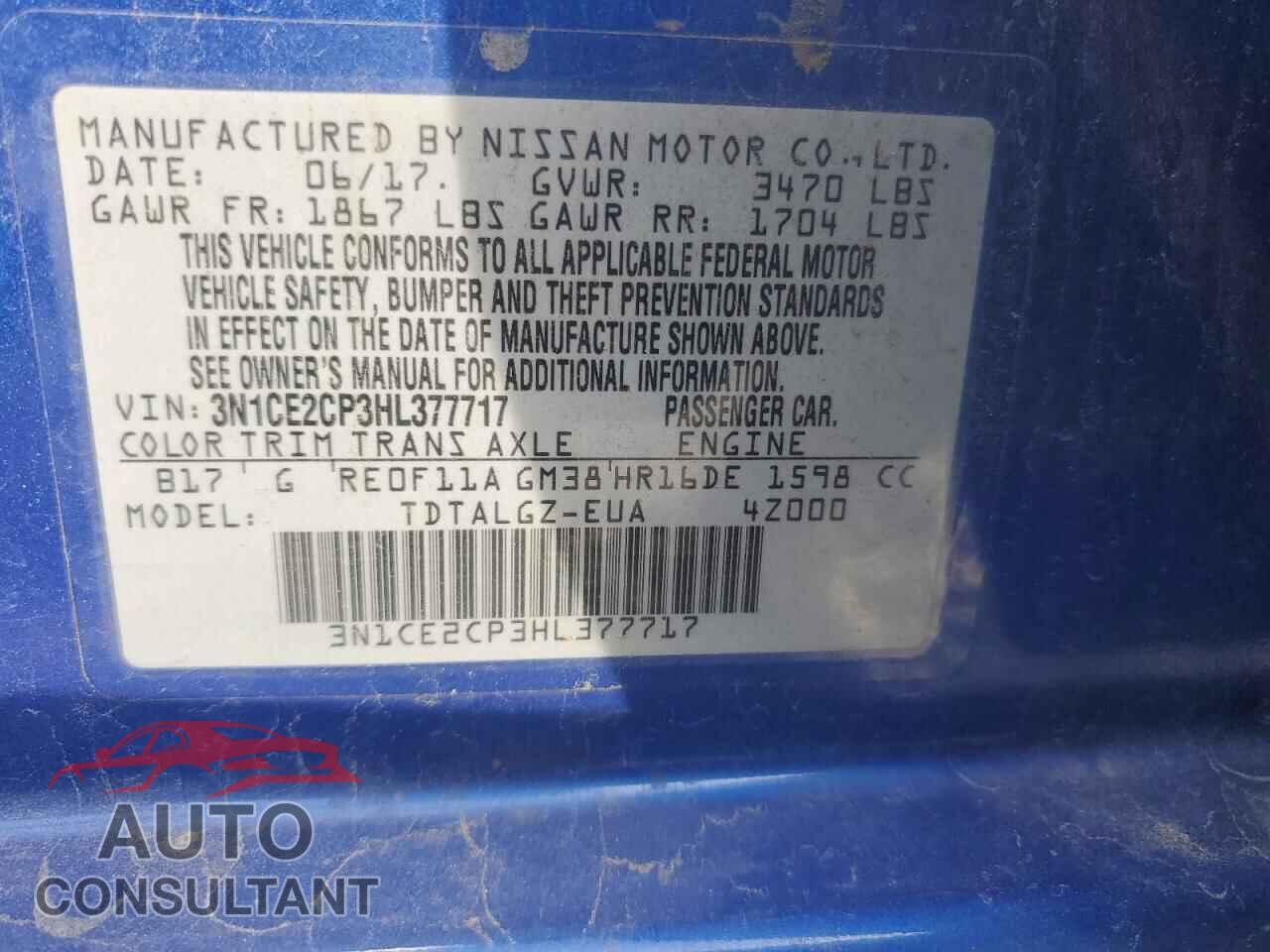NISSAN VERSA 2017 - 3N1CE2CP3HL377717