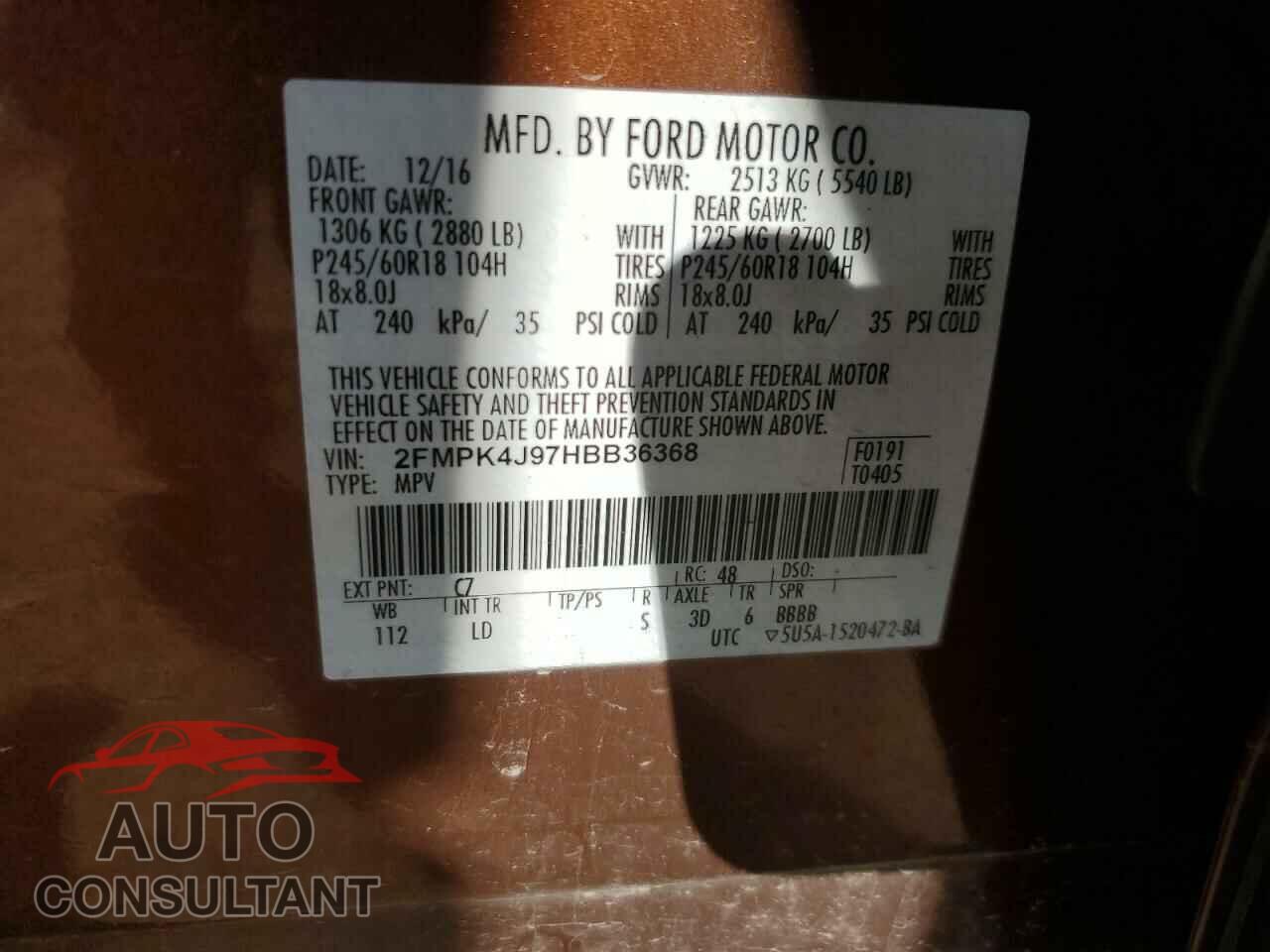 FORD EDGE 2017 - 2FMPK4J97HBB36368