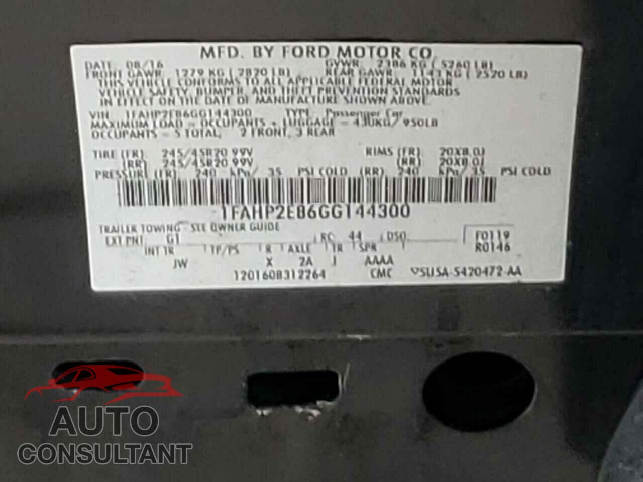 FORD TAURUS 2016 - 1FAHP2E86GG144300