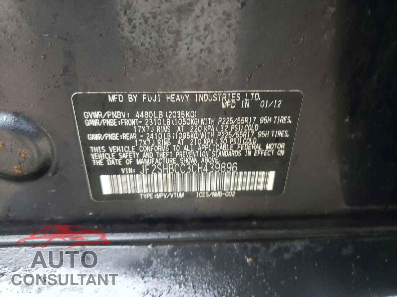SUBARU FORESTER 2012 - JF2SHBCC3CH439896
