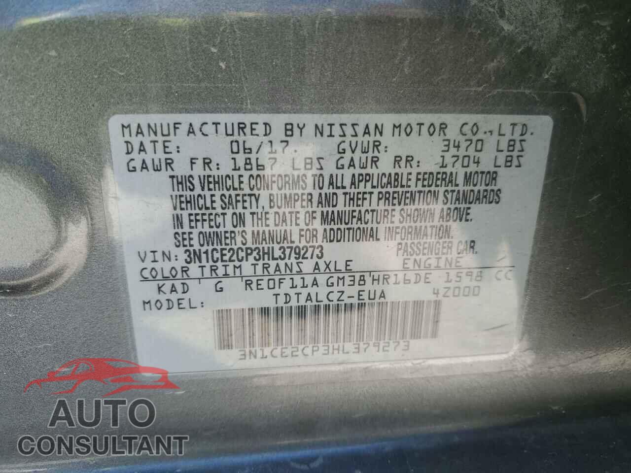 NISSAN VERSA 2017 - 3N1CE2CP3HL379273