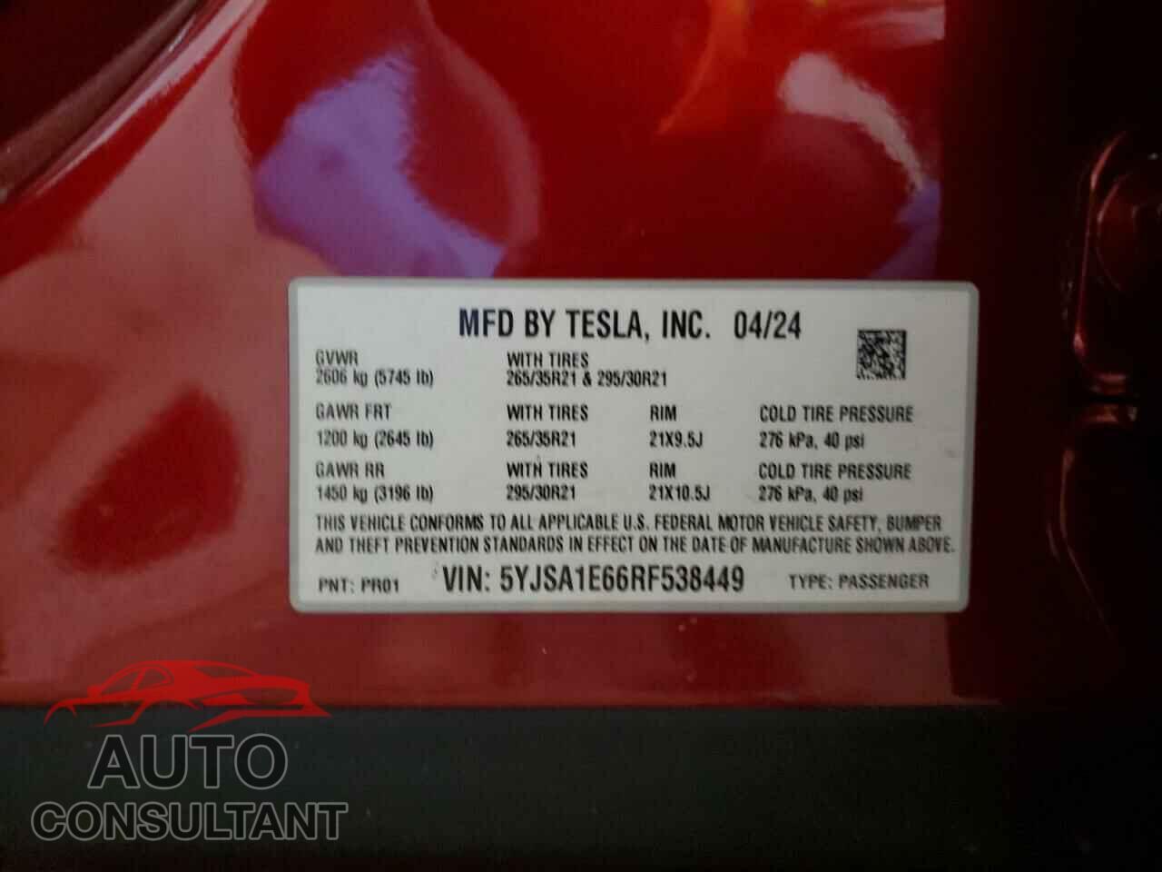 TESLA MODEL S 2024 - 5YJSA1E66RF538449