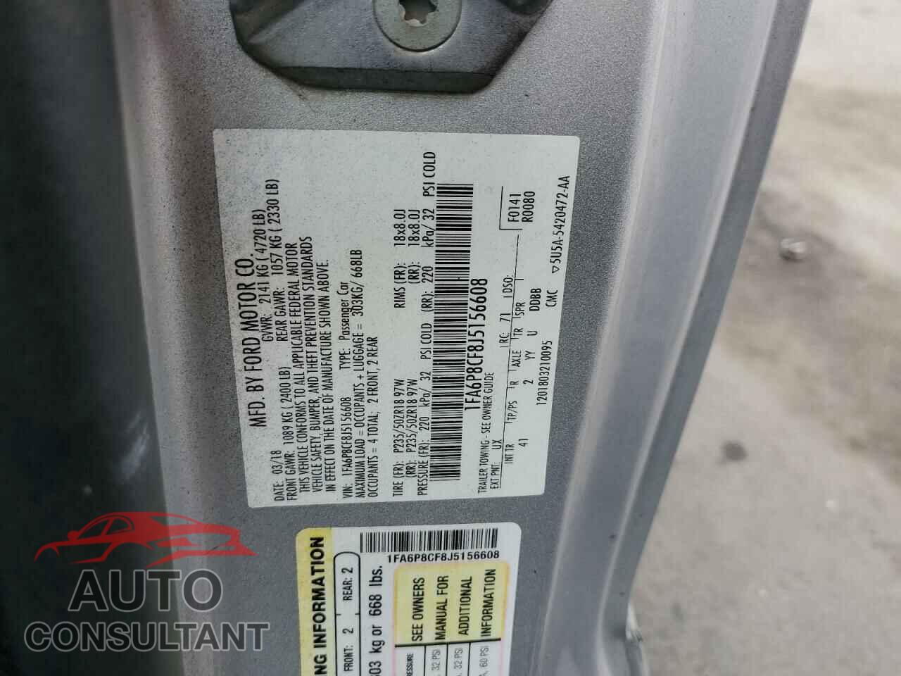 FORD MUSTANG 2018 - 1FA6P8CF8J5156608