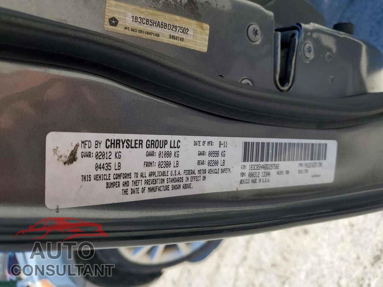 DODGE CALIBER 2011 - 1B3CB5HA6BD297502