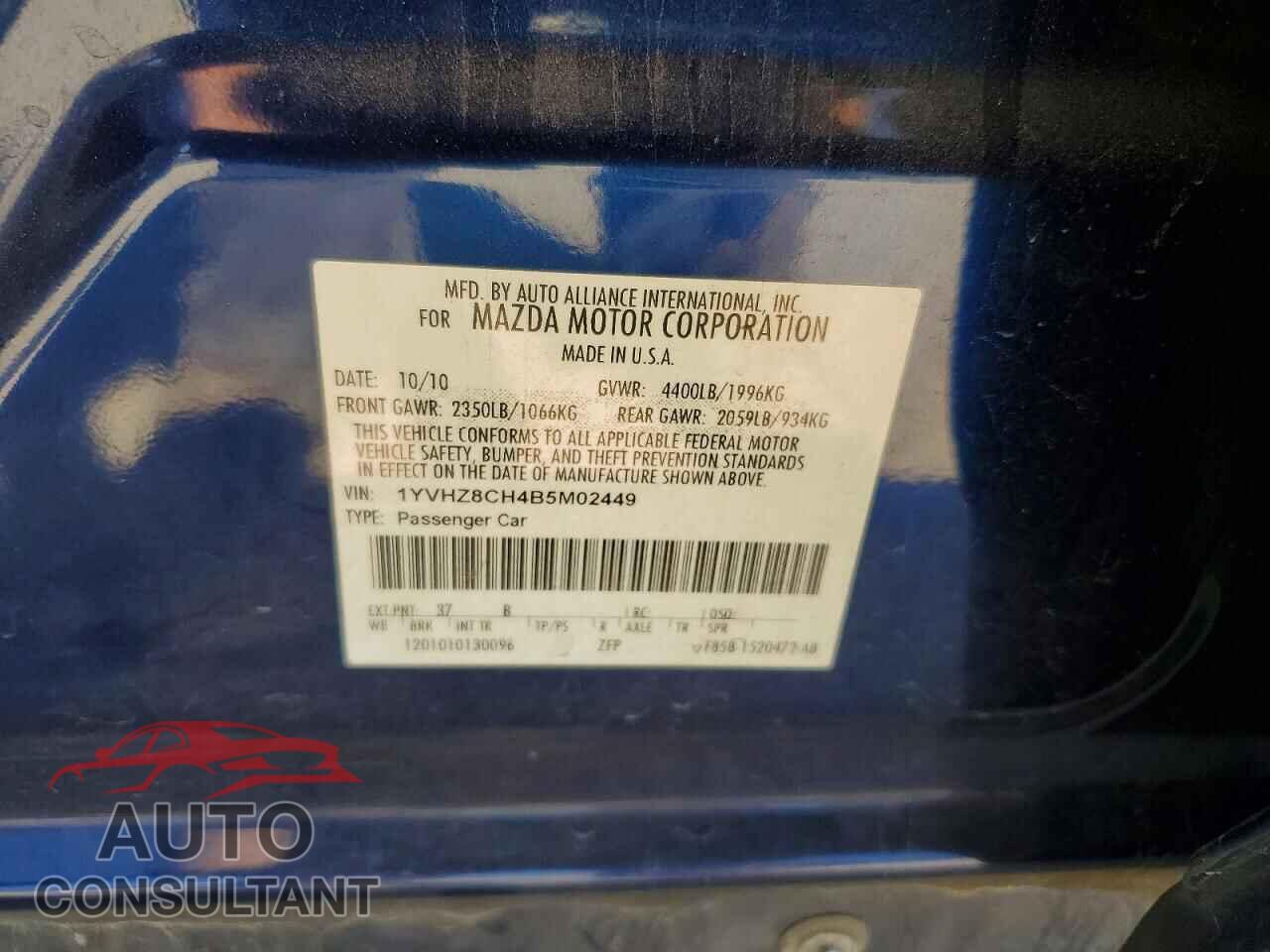 MAZDA 6 2011 - 1YVHZ8CH4B5M02449
