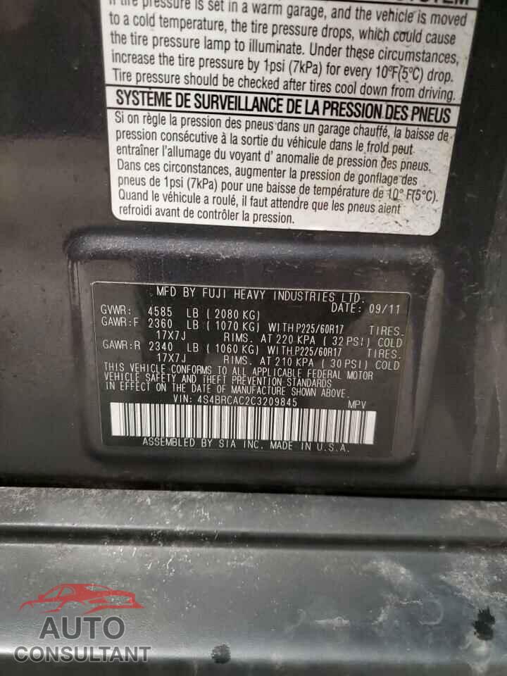 SUBARU OUTBACK 2012 - 4S4BRCAC2C3209845