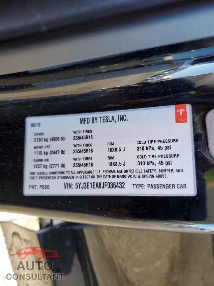 TESLA MODEL 3 2018 - 5YJ3E1EA8JF036432