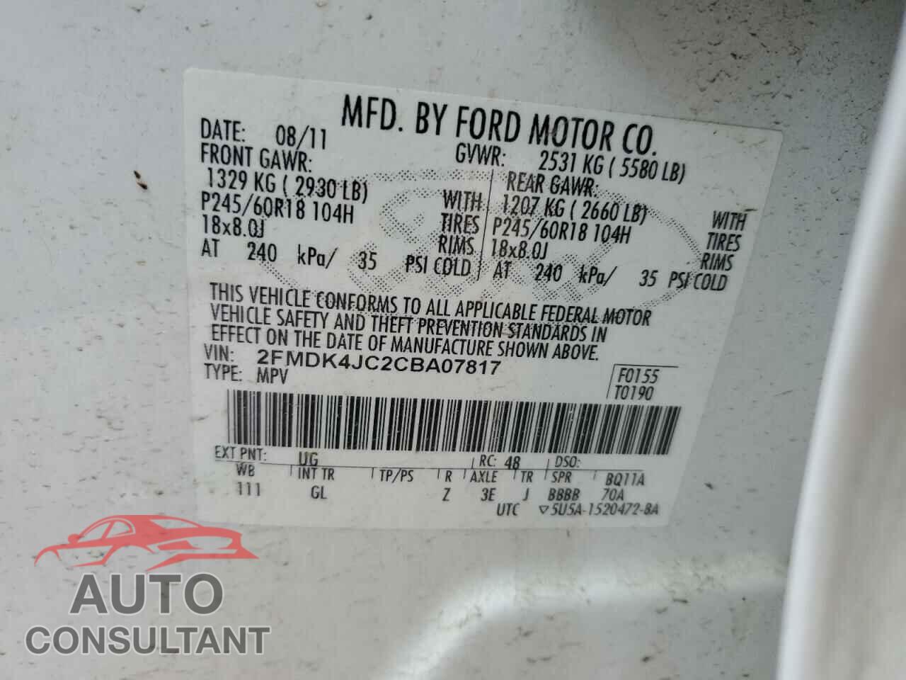 FORD EDGE 2012 - 2FMDK4JC2CBA07817