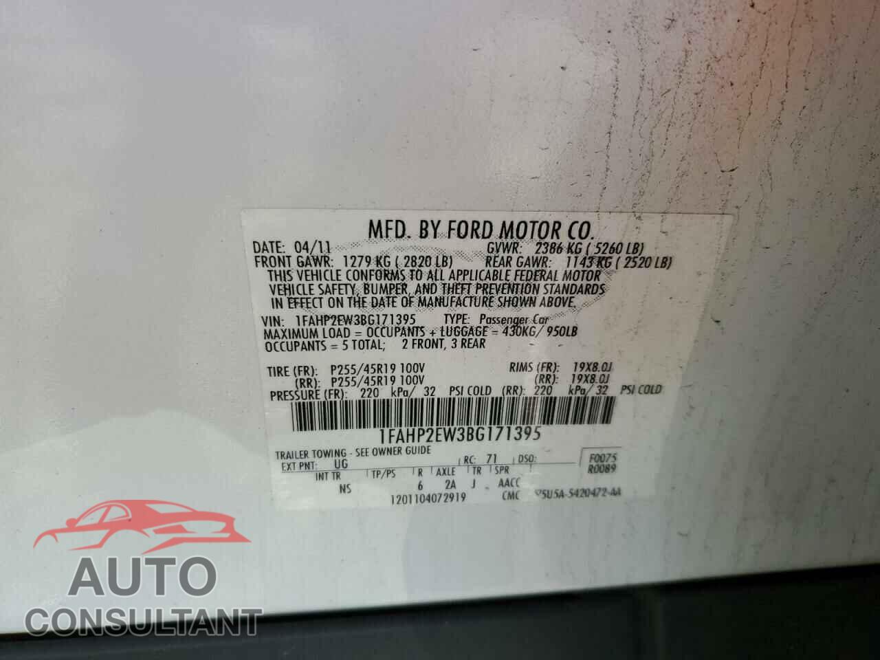 FORD TAURUS 2011 - 1FAHP2EW3BG171395
