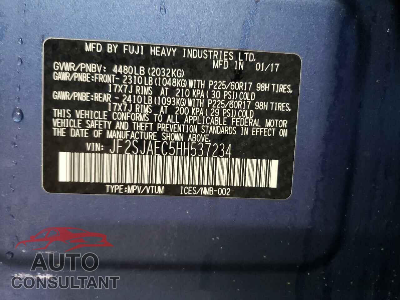 SUBARU FORESTER 2017 - JF2SJAEC5HH537234