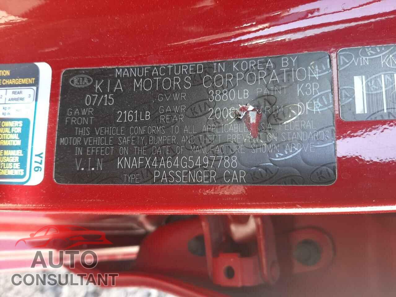 KIA FORTE 2016 - KNAFX4A64G5497788