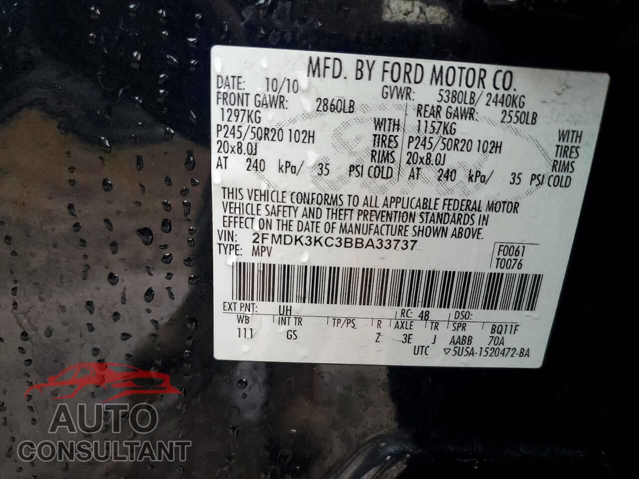FORD EDGE 2011 - 2FMDK3KC3BBA33737