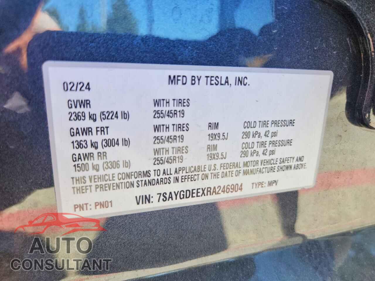 TESLA MODEL Y 2024 - 7SAYGDEEXRA246904