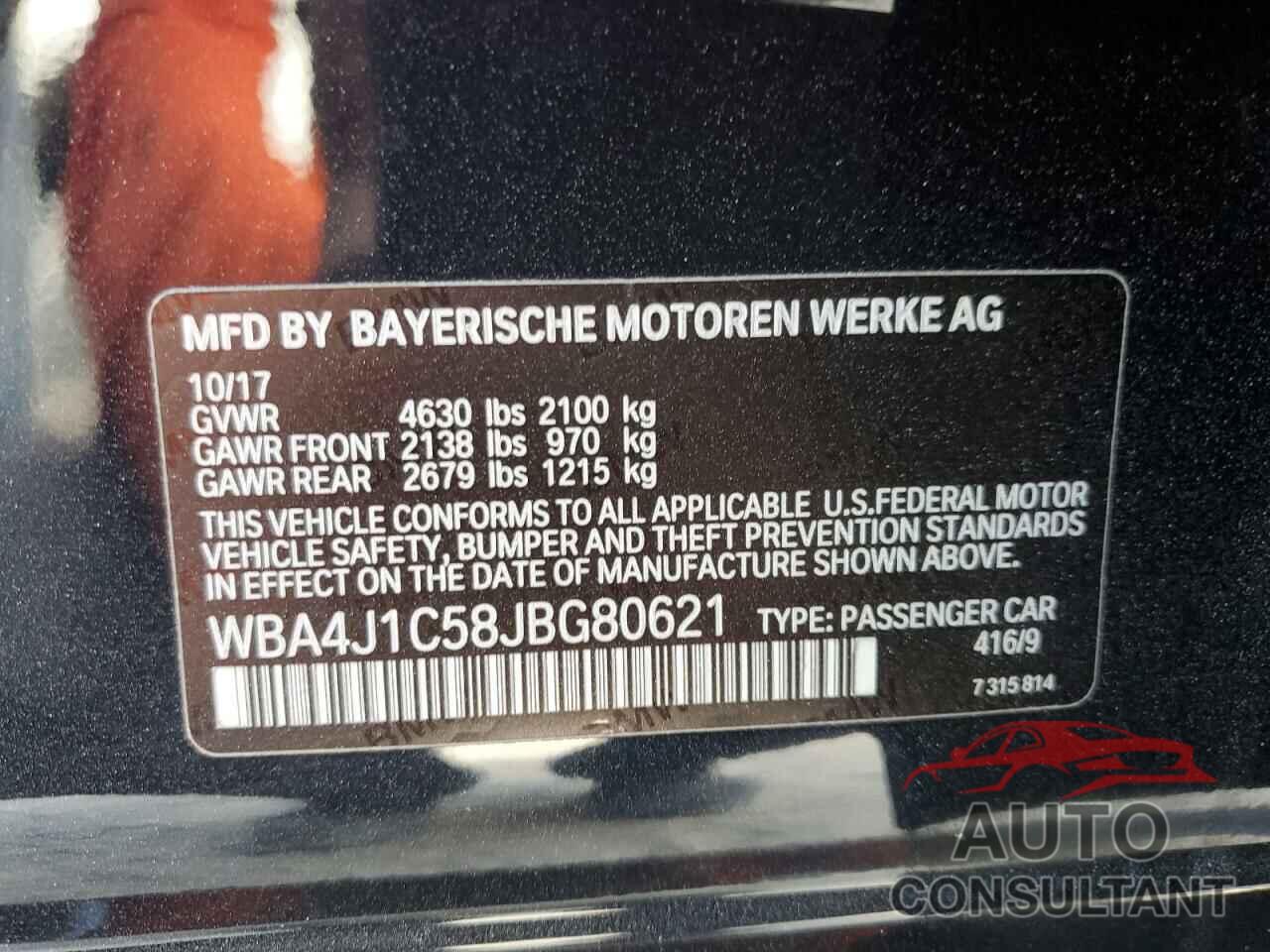 BMW 4 SERIES 2018 - WBA4J1C58JBG80621