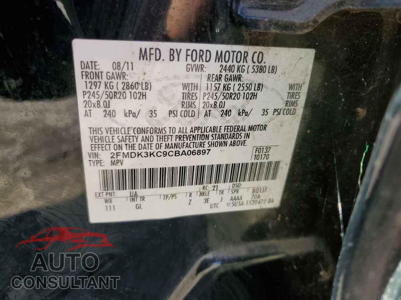 FORD EDGE 2012 - 2FMDK3KC9CBA06897