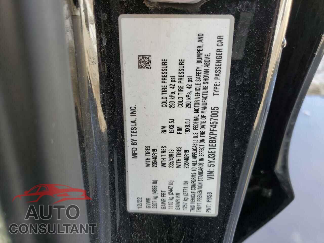 TESLA MODEL 3 2023 - 5YJ3E1EBXPF457005