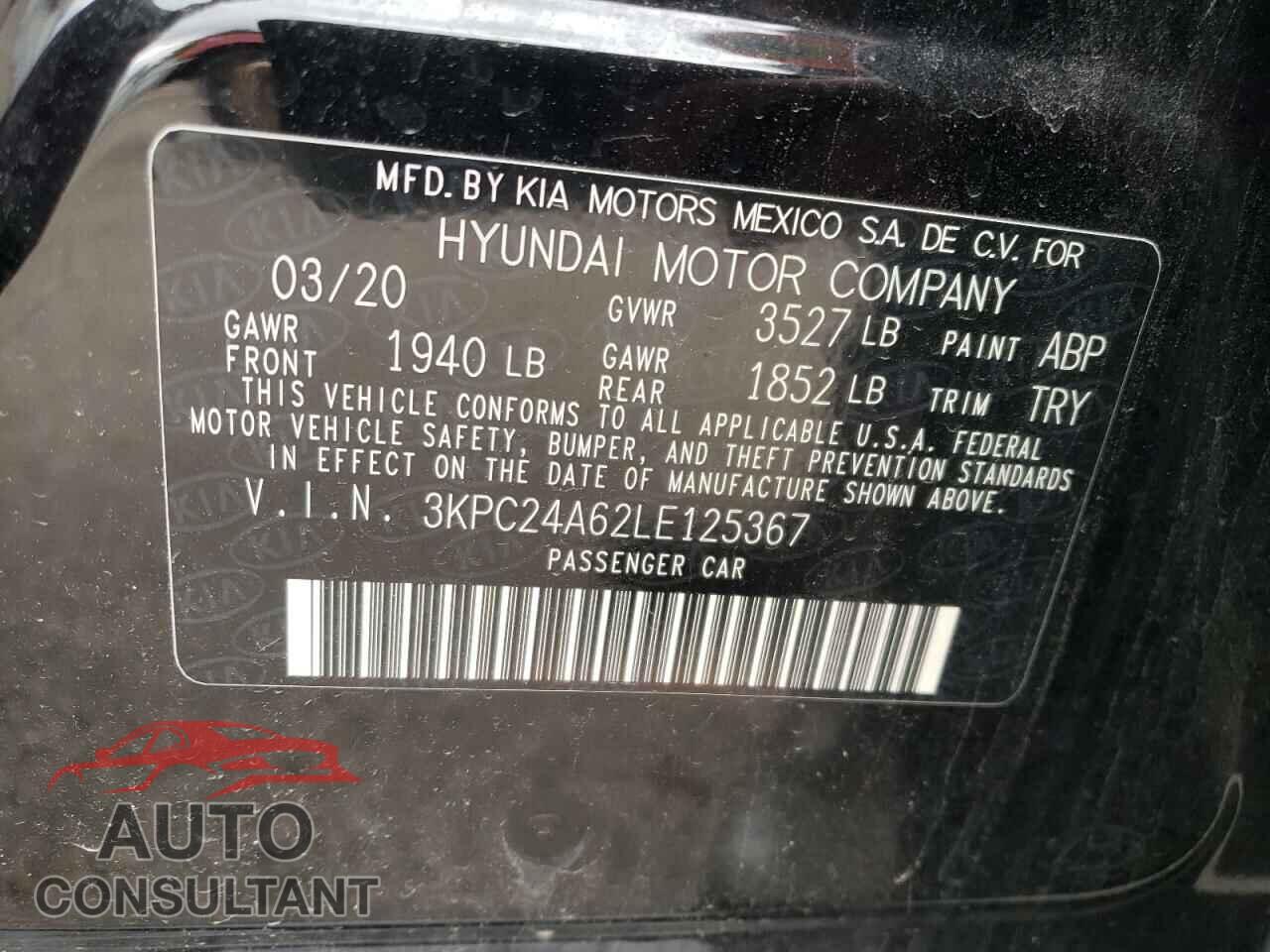 HYUNDAI ACCENT 2020 - 3KPC24A62LE125367