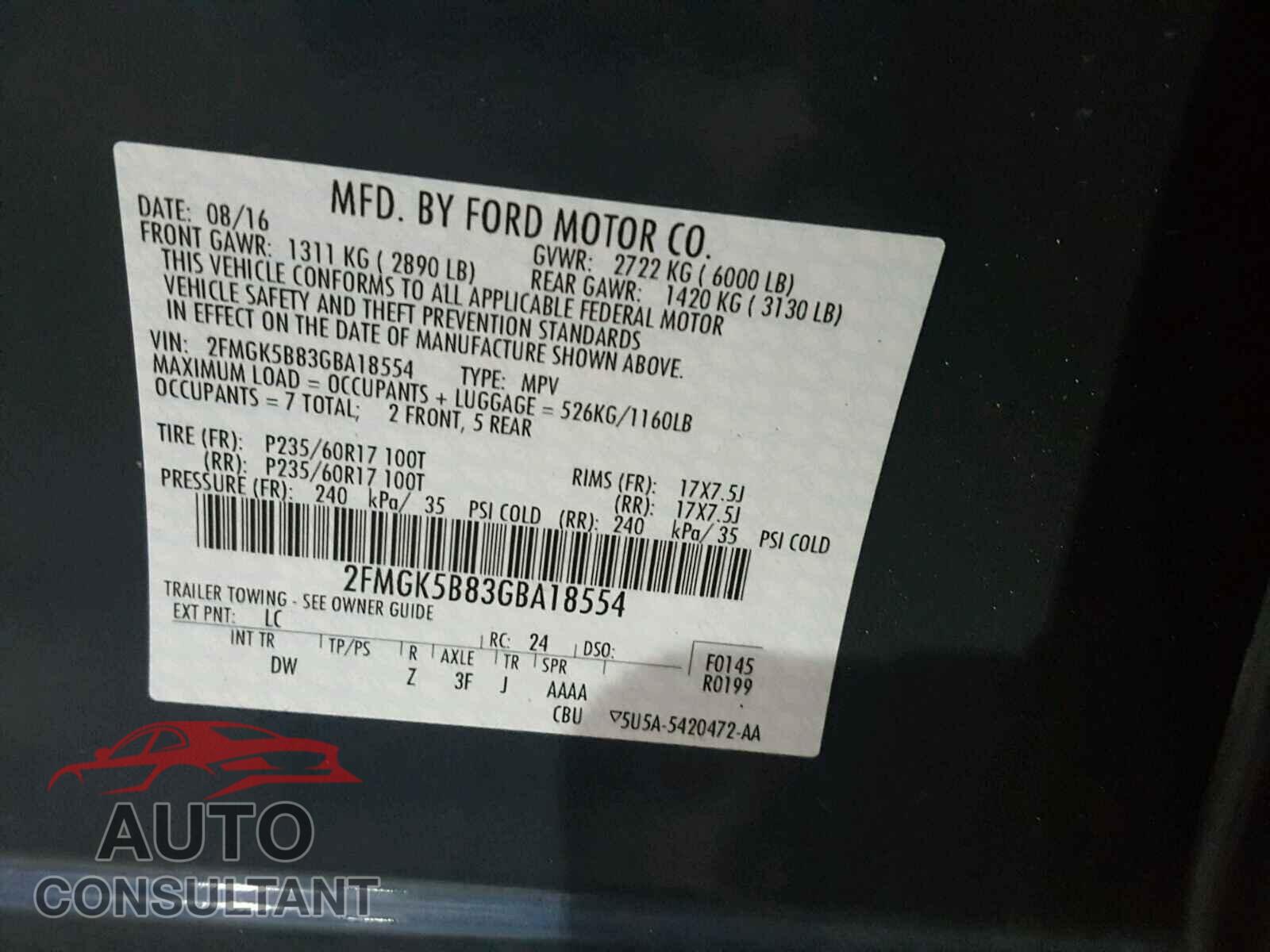 FORD FLEX SE 2016 - 2FMGK5B83GBA18554