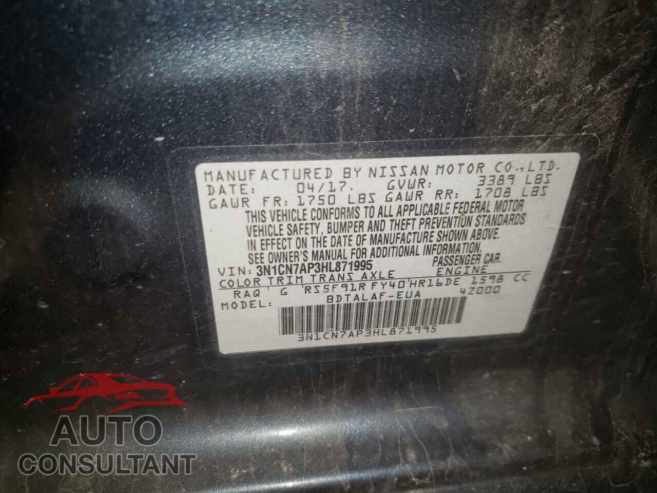 NISSAN VERSA 2017 - 3N1CN7AP3HL871995