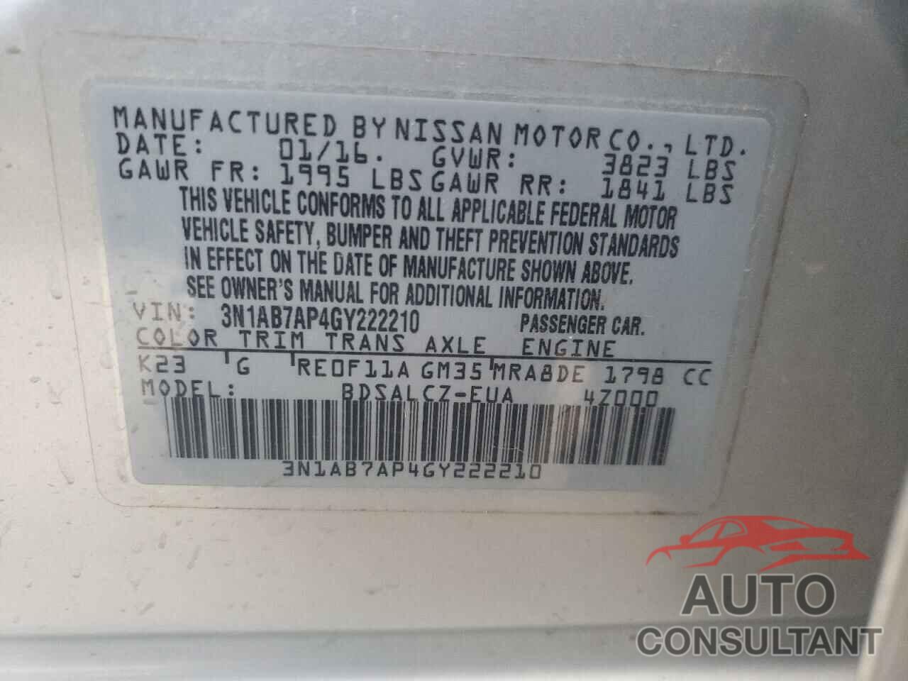 NISSAN SENTRA 2016 - 3N1AB7AP4GY222210