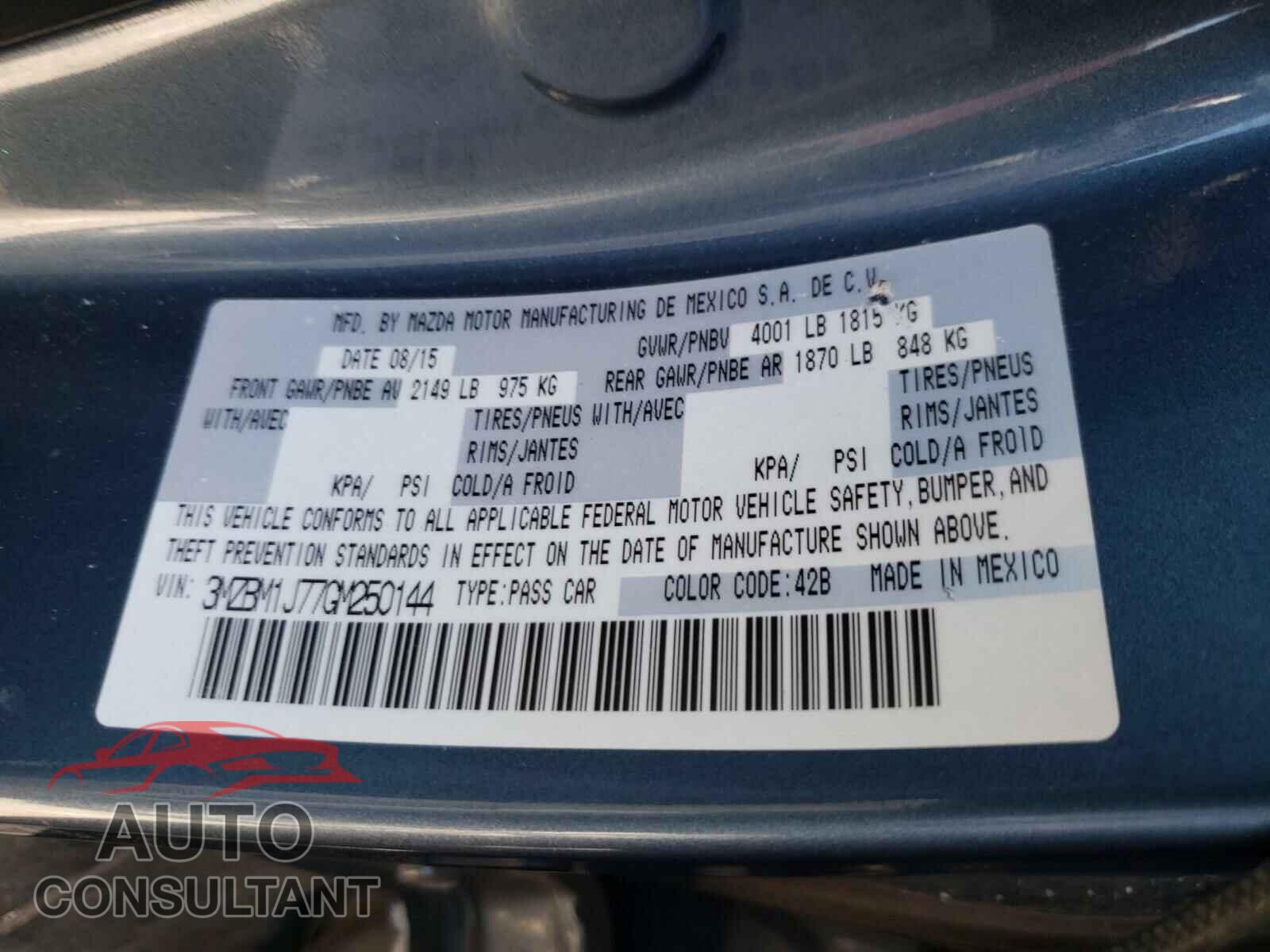 MAZDA 3 2016 - 3MZBM1J77GM250144