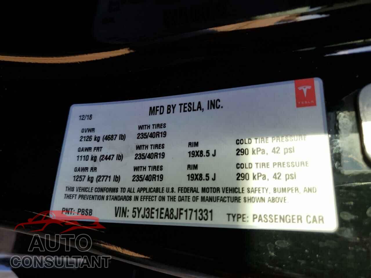 TESLA MODEL 3 2018 - 5YJ3E1EA8JF171331