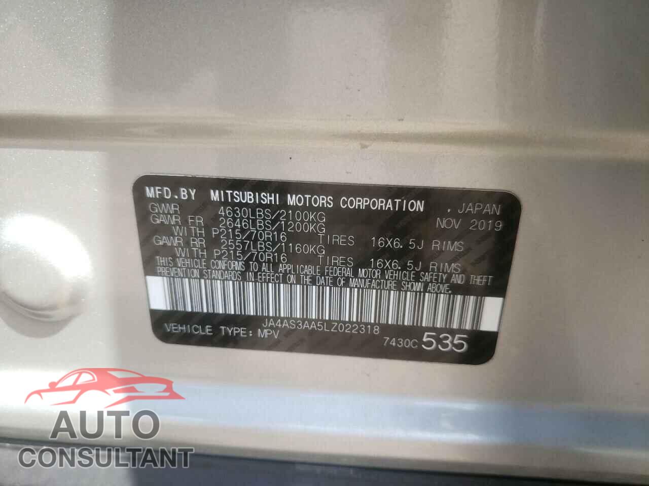MITSUBISHI ECLIPSE 2020 - JA4AS3AA5LZ022318