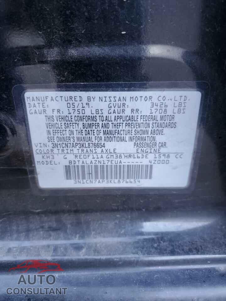 NISSAN VERSA 2019 - 3N1CN7AP3KL876654