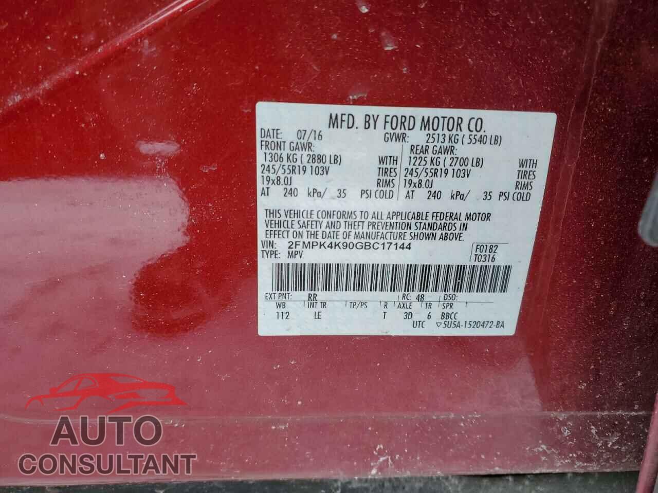 FORD EDGE 2016 - 2FMPK4K90GBC17144