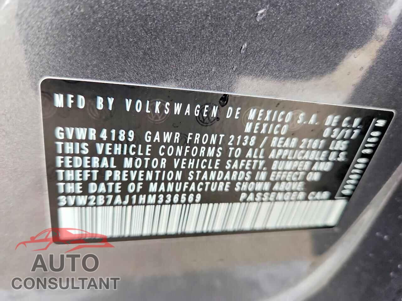 VOLKSWAGEN JETTA 2017 - 3VW2B7AJ1HM336569