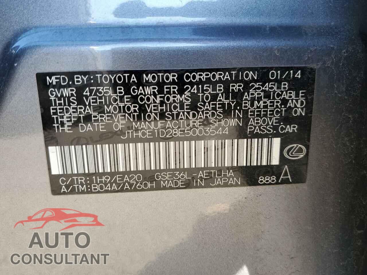 LEXUS IS 2014 - JTHCE1D28E5003544