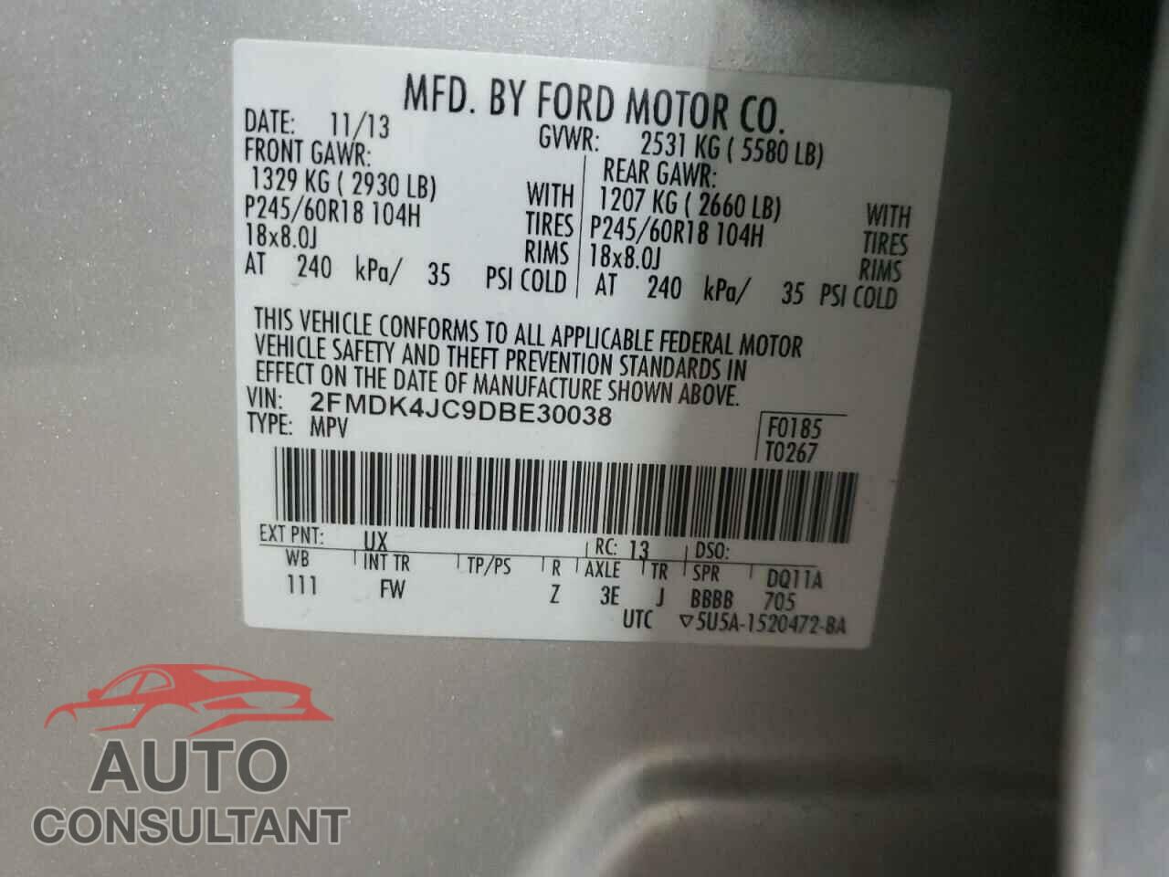 FORD EDGE 2013 - 2FMDK4JC9DBE30038
