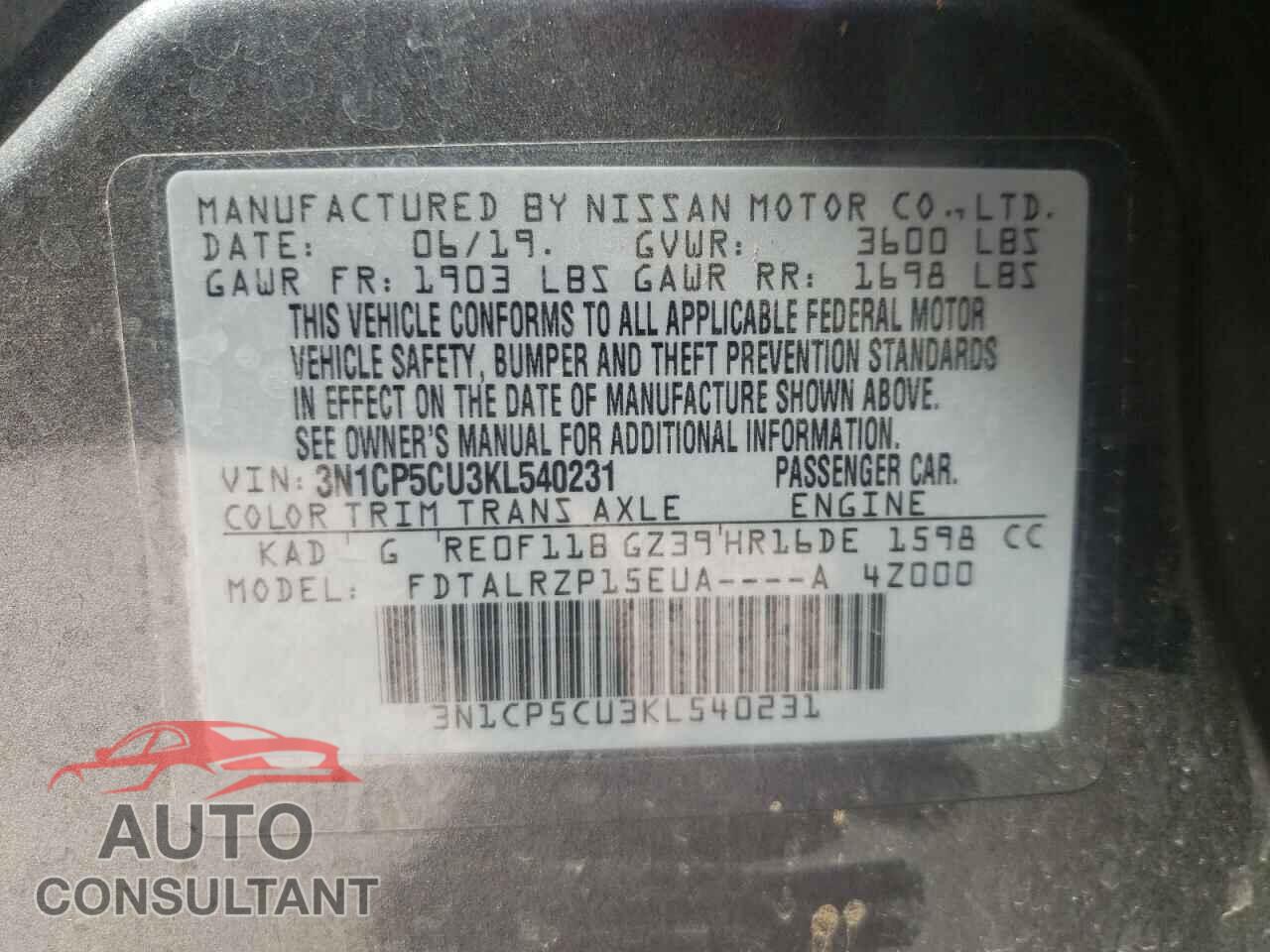 NISSAN KICKS 2019 - 3N1CP5CU3KL540231