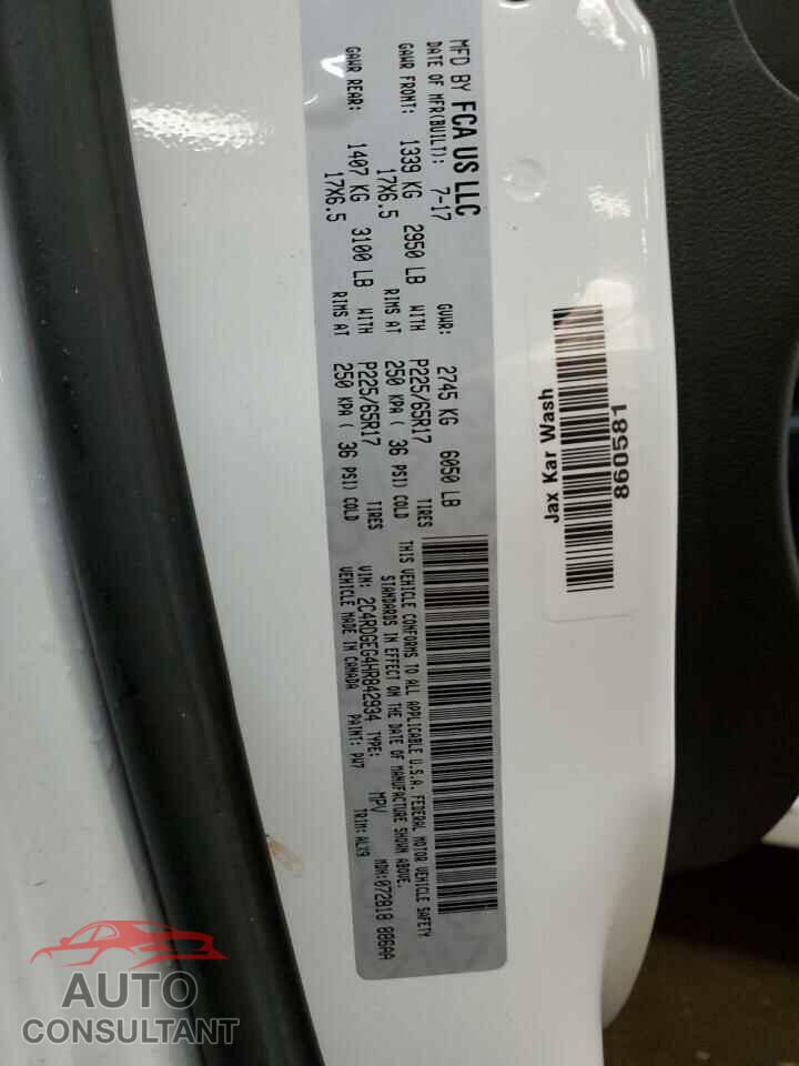 DODGE CARAVAN 2017 - 2C4RDGEG4HR842934