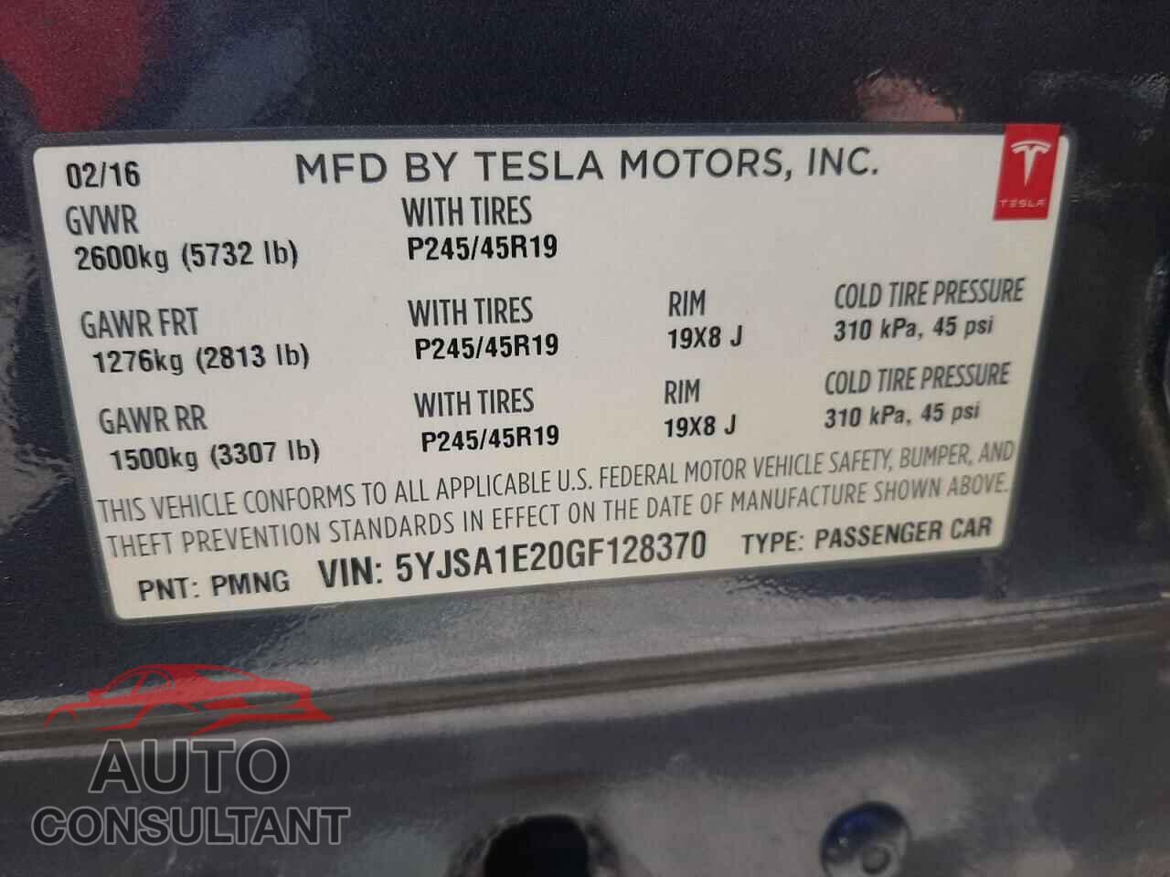 TESLA MODEL S 2016 - 5YJSA1E20GF128370