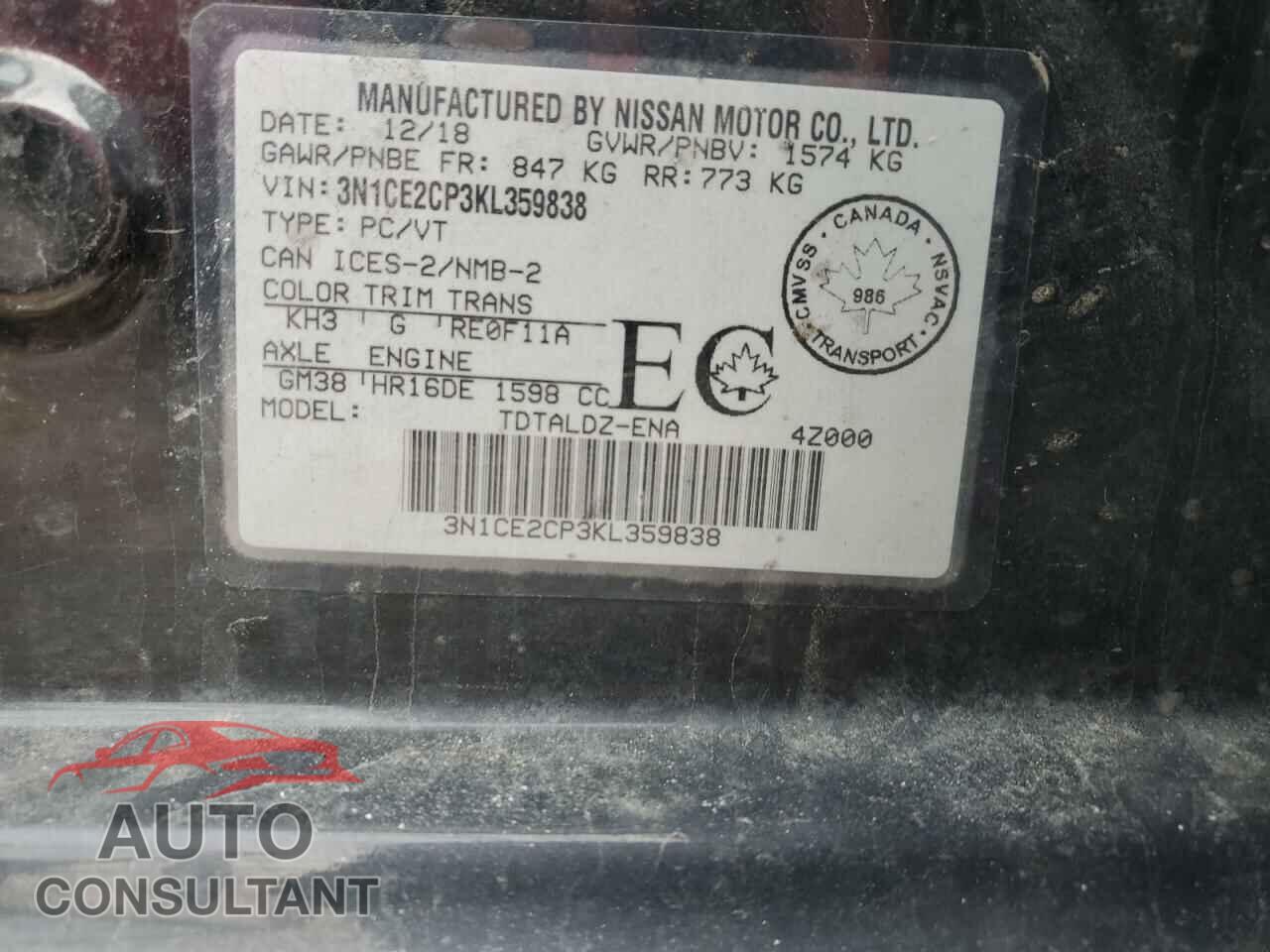 NISSAN VERSA 2019 - 3N1CE2CP3KL359838
