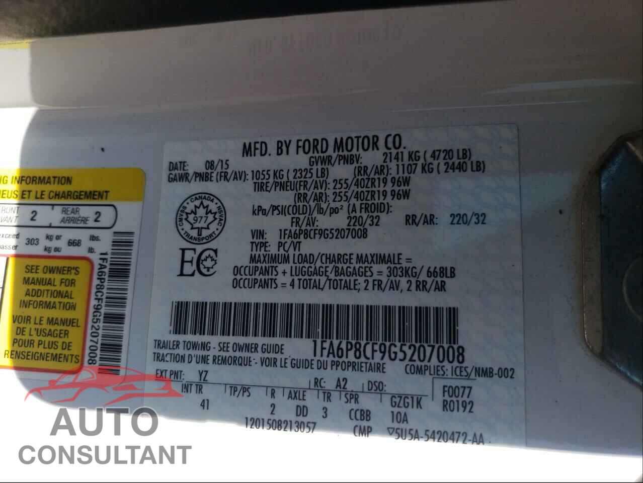 FORD MUSTANG 2016 - 1FA6P8CF9G5207008