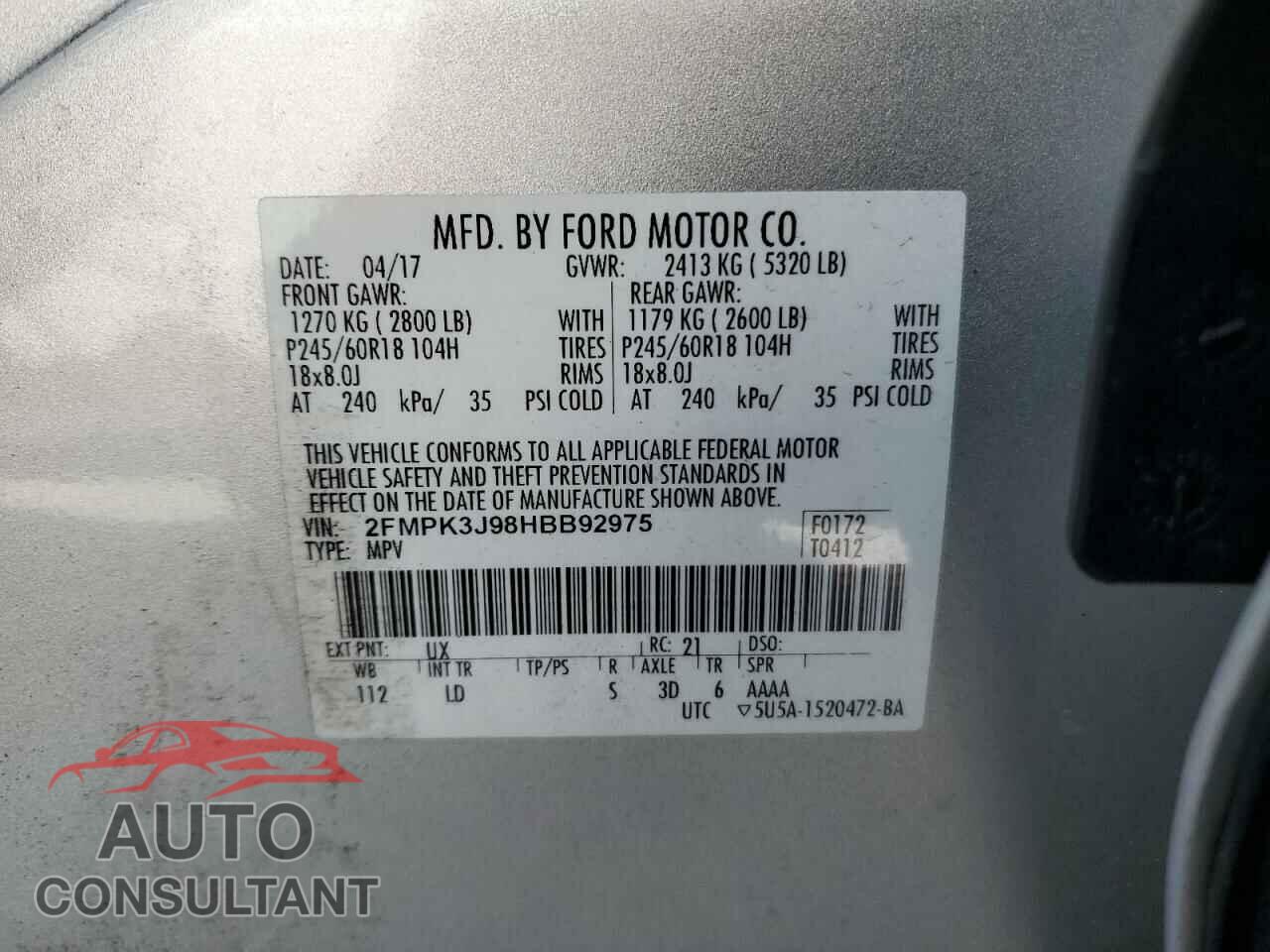 FORD EDGE 2017 - 2FMPK3J98HBB92975