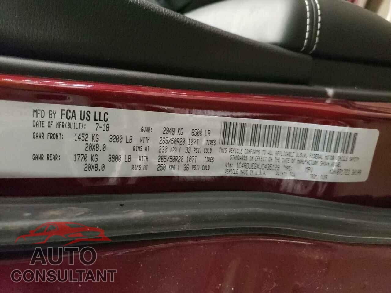 DODGE DURANGO 2018 - 1C4RDJEGXJC435129