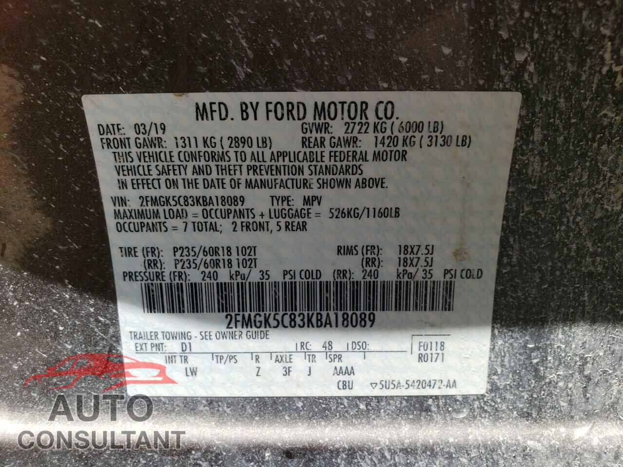 FORD FLEX 2019 - 2FMGK5C83KBA18089