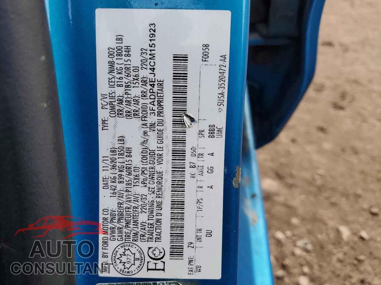 FORD FIESTA 2012 - 3FADP4EJ4CM151923